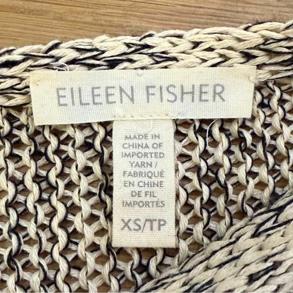 Eileen Fisher knit Linen Cotton blend 3/4 Sleeve Beige Top Women’s Size X-Small - Picture 2 of 7